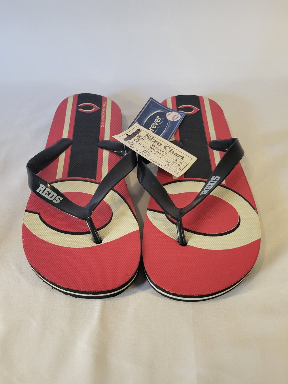 New W/ Tags Cincinnati Reds MLB Flip Flops Sandals Team Beans Forever size s